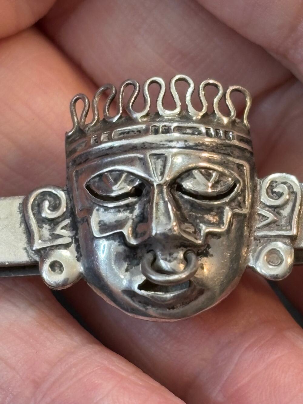 Vintage Tie Clip R.B.Z. Mexico 925  Sterling Silver Aztec Mask